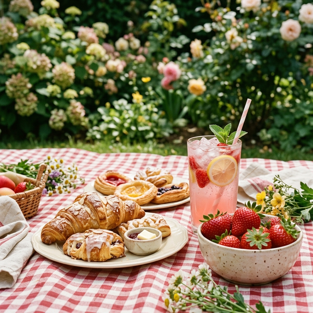 Pastries and lemonade on table