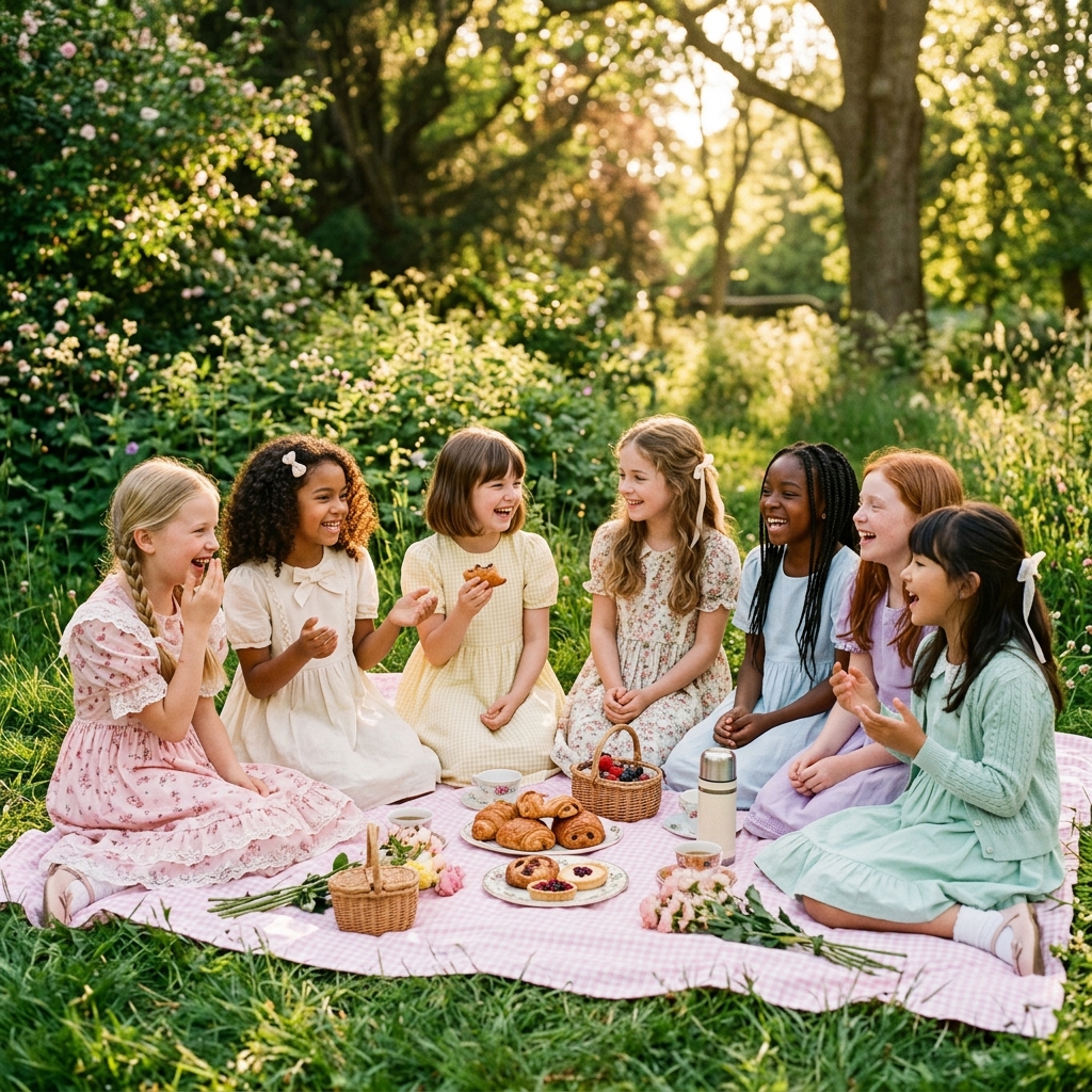 Girls laughing in picnic circle