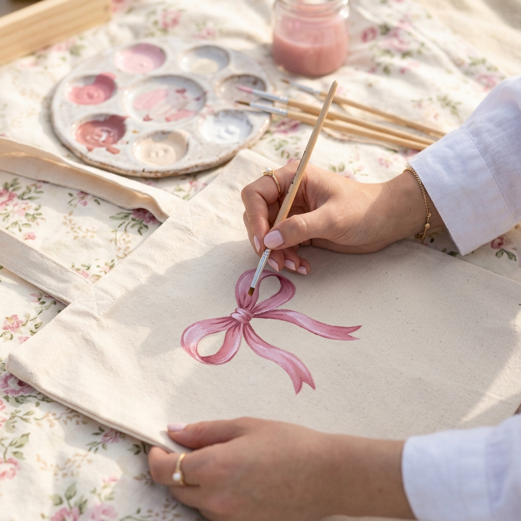 Hands painting on tote bag